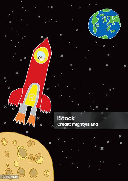 Ilustración de Los Niños De Dibujo De Un Cohete Barco y más Vectores Libres de Derechos de Cohete espacial - Cohete espacial, Dibujo, Niñez