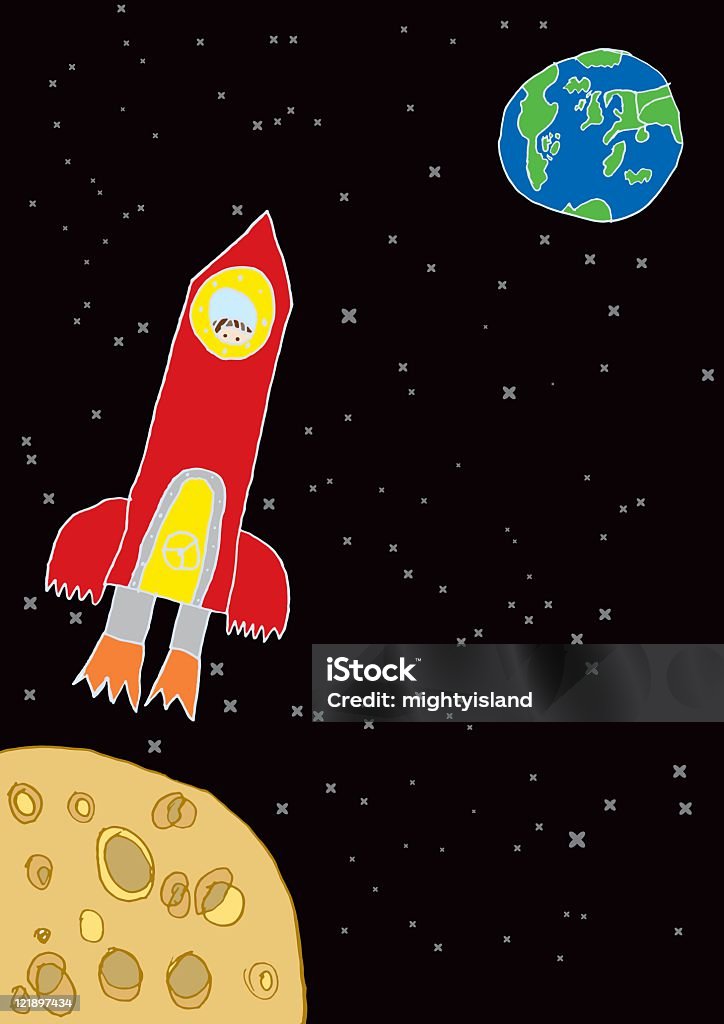 Детский рисунок с Ракетный корабль - Векторная графика Ракета роялти-фри