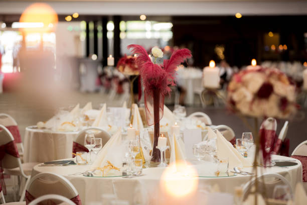 istock beautiful decoration with candles and golden accessories on table 1218974413