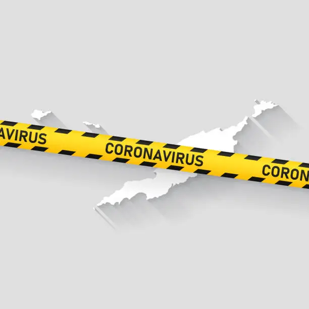 Vector illustration of Anguilla map with Coronavirus caution tape. Covid-19 outbreak