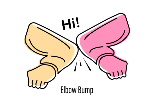 ilustrações de stock, clip art, desenhos animados e ícones de elbow bump. virus protection. elbow salutation. isolated vector illustration. - elbow