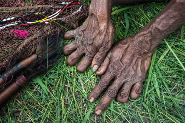 Indigenous culture Older women from the Dani tribe often cut their fingers when relatives die to show their love for them. dani stock pictures, royalty-free photos & images