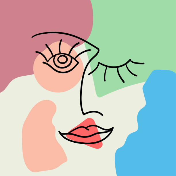 istock Minimalistic sketch of a human face on a colored abstract background. Modern print. Flat vector illustration. 1218983030