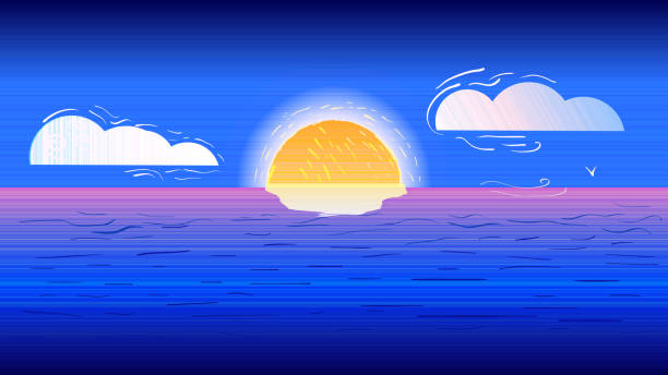 Handdrawn Seascape Sunset Sun Over The Sea Stock Illustration - Download  Image Now - Above, Illustration, Sea - iStock