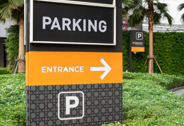 Sign and entrance displaying Public Parking