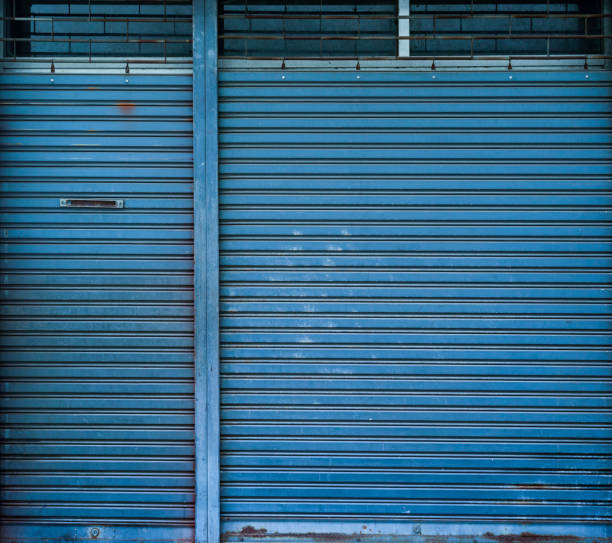 istock Corrugated metal sheet,Slide door ,Roller shutter texture 1218985496