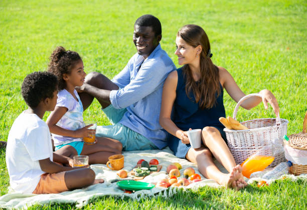 istock Parents with daughter and son at picnic 1218985551