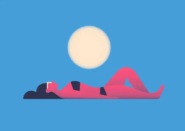 Vector illustration of Sunbathing woman