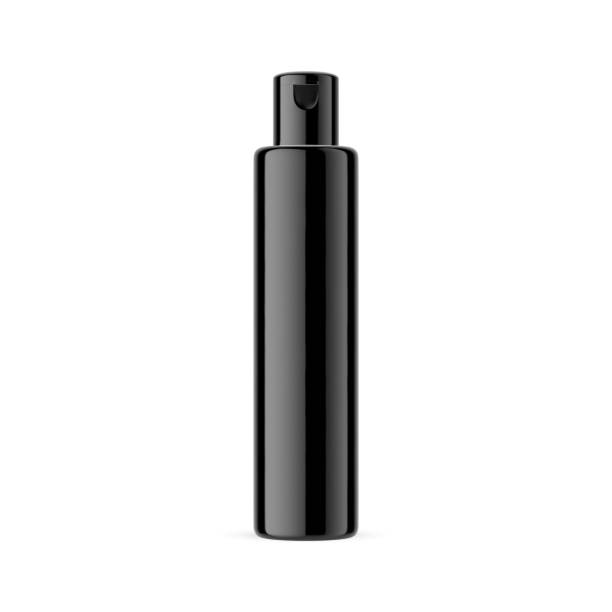 istock Black cosmetic bottle mockup template on isolated white background, 3d illustration 1218985998