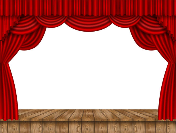 istock red curtain and wooden stage on white background 1218987048