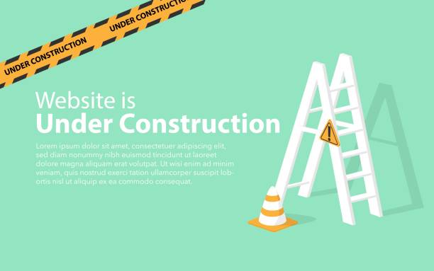 Minimal Vector illustrator design Website landing page of broken website page- website is under construction landing user interface page/tempage. Construction stair with shadow on green background.Minimal vector design template. repairing construction site construction web page stock illustrations