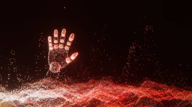 istock An abstract field of luminous dots and robot arm 1218987516