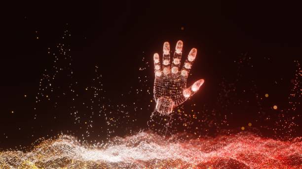 istock An abstract field of luminous dots and robot arm 1218987539