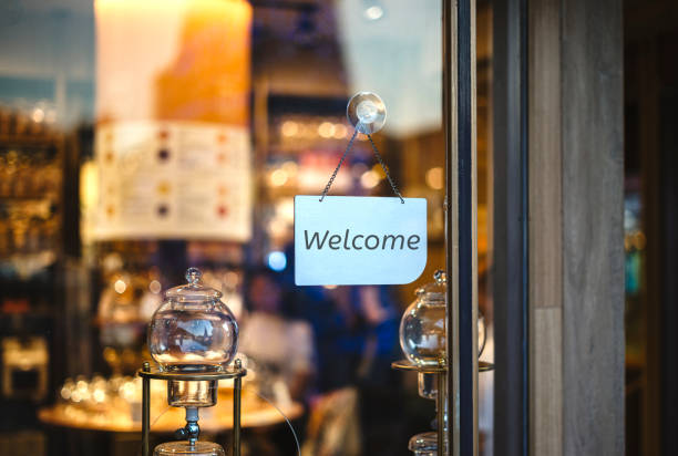 istock Welcome sign outside a restaurant, store, office or other 1218988751