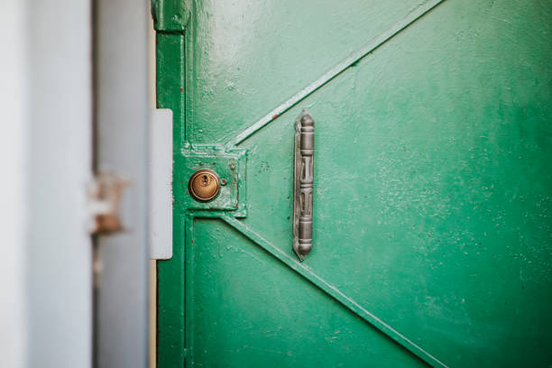 istock Stainless steel door handle and background photo 1218988877