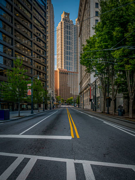 Empty streets during rush hour in the heart of Downtown Atlanta, during Coronavirus pandemic.