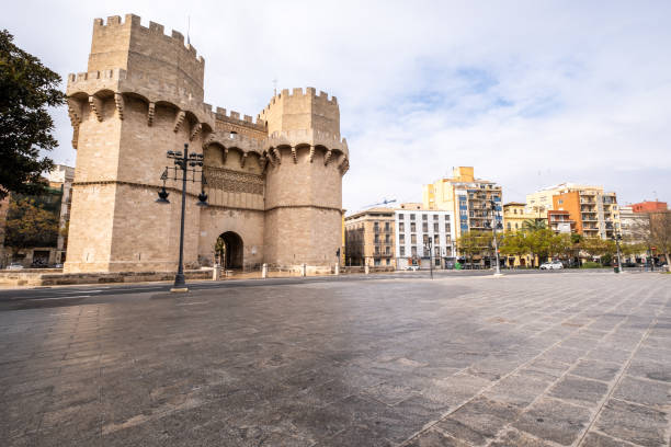 Serranos Towers with no people in Valencia, Spain stock photo