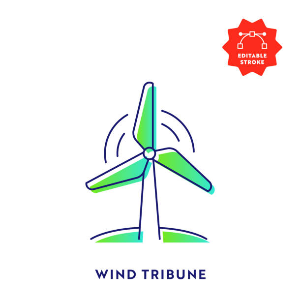 ilustraciones, imágenes clip art, dibujos animados e iconos de stock de icono de línea plana degradado de turbina de viento con trazo editable y píxel perfecto. - ecological reserve