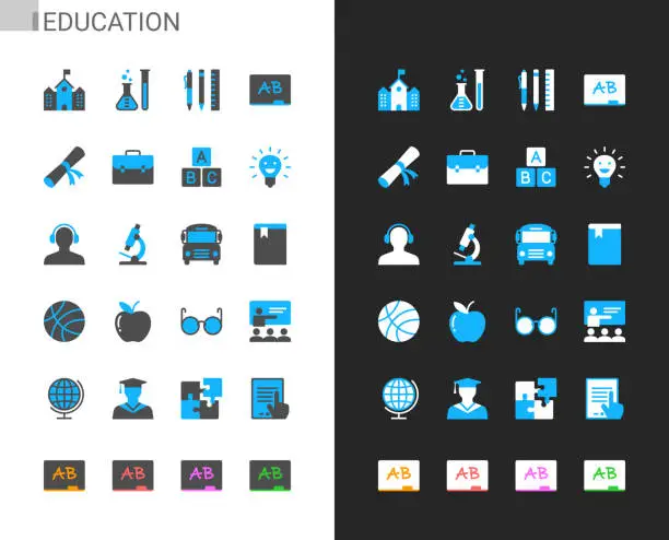 Vector illustration of Education icons light and dark theme. 48x48 Pixel perfect.