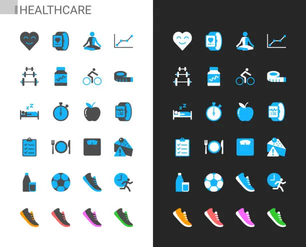 Vector illustration of Healthcare icons light and dark theme. 48x48 Pixel perfect.