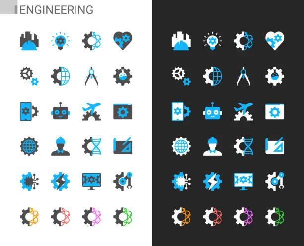 Vector illustration of Engineering icons light and dark theme. 48x48 Pixel perfect.