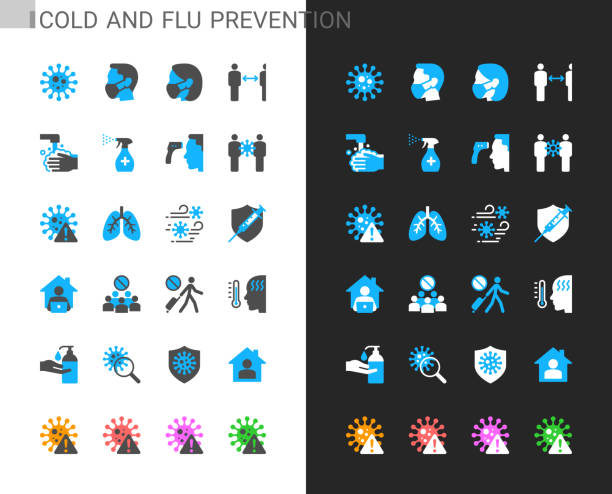 Cold and flu prevention icons light and dark theme. 48x48 Pixel perfect. Cold and flu prevention icons light and dark theme. 48x48 Pixel perfect. safe distance icon stock illustrations