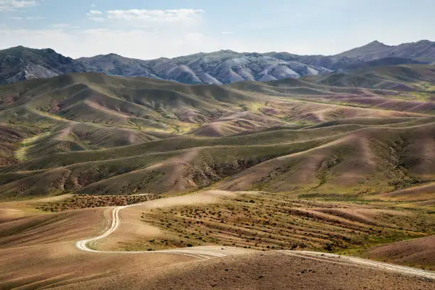 Road in the middle of the Gobi Desert in Mongolia