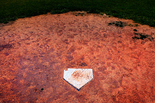 Baseball home plate homeplate in a ball field for sports competitions