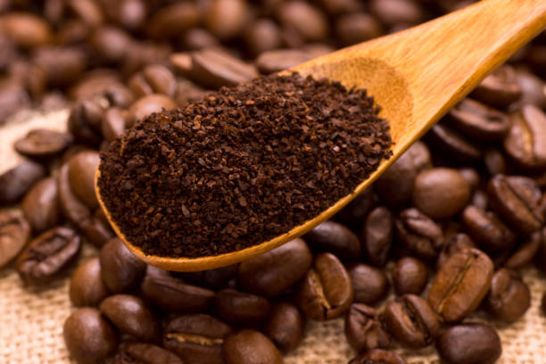 Ground coffee beans stock photo
