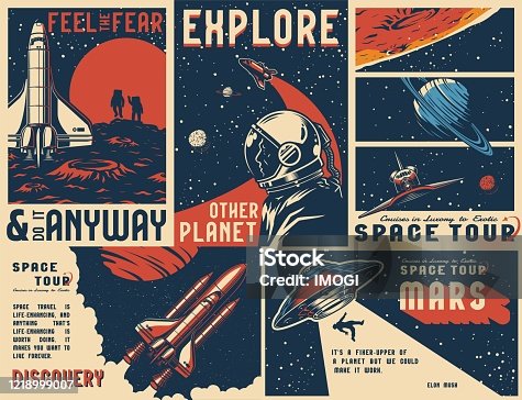 istock Vintage universe posters collection 1218999007