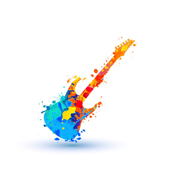 ilustrações de stock, clip art, desenhos animados e ícones de electric guitar vector icon. splash paint - watercolor painting audio