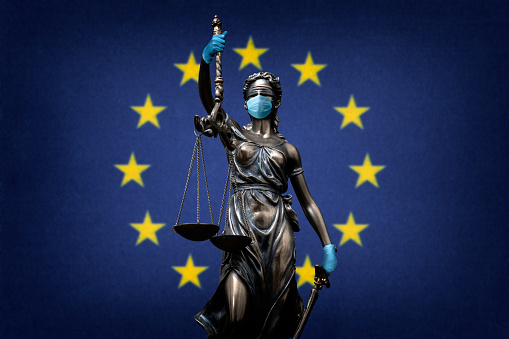 Justice lawyer corona concept in European Union