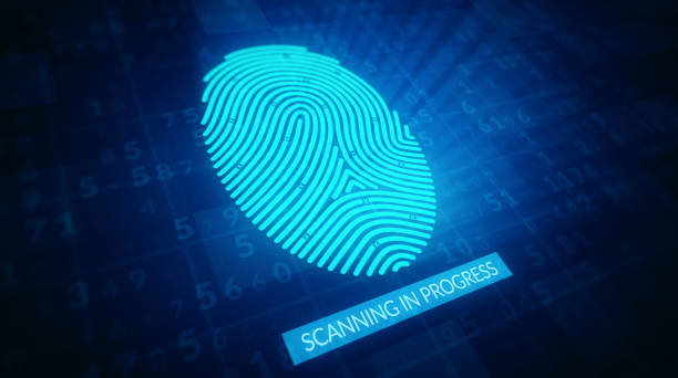 istock Security Scanning, Scan fingerprint biometric identity and approval. concept of the future of security and password control through fingerprints in an advanced technological future and cybernetic 1219004434