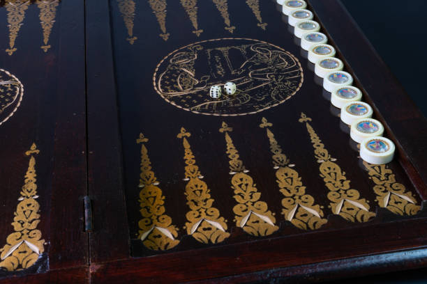 istock Backgammon wooden handmade. Start of the game 1219004448