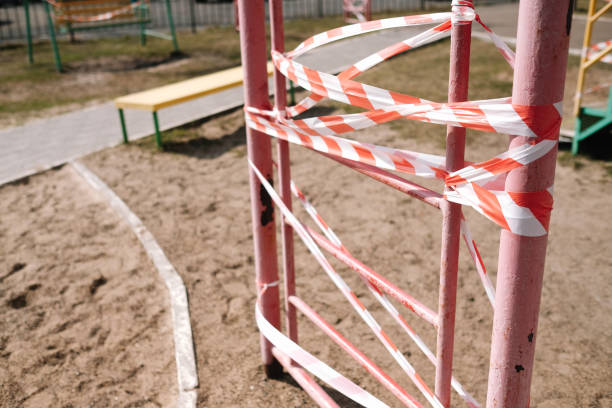 istock An empty playground for children in the yard. Fenced territory, coronavirus 1219004449