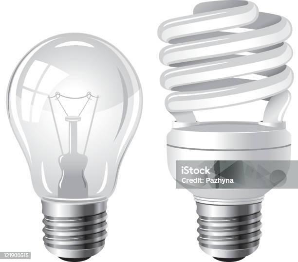 두 가지 유형의 전등 절전형 전구에 대한 스톡 벡터 아트 및 기타 이미지 - 절전형 전구, 0명, Incandescent Bulb