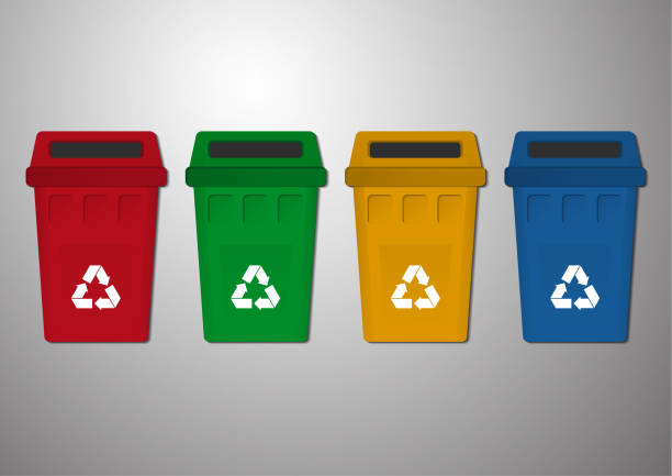 istock Set of bright trash containers. Separate collection of garbage and waste. The concept of environment, ecology. Icons for your design. Vector 1219005993