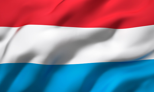 Flag of Luxembourg blowing in the wind. Full page Luxembourg flying flag. 3D illustration.
