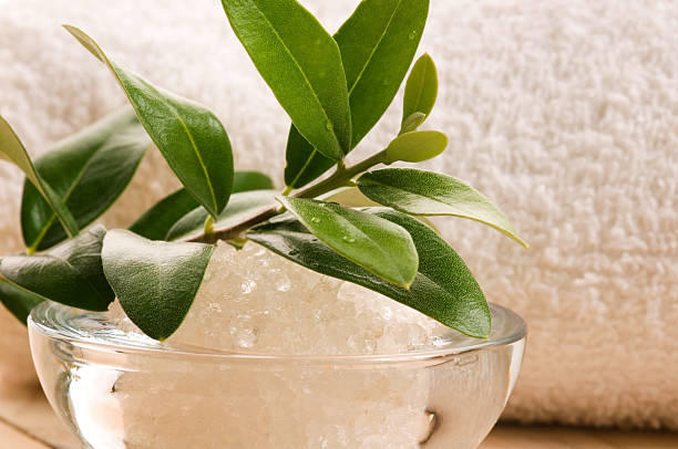 istock Sea Salt With Fresh Olive Branch. Spa And Wellness 121900710