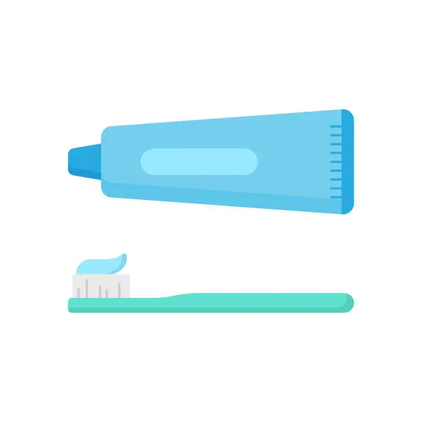 Vector illustration of Toothpaste and Tooth Brush Icon Flat Design.