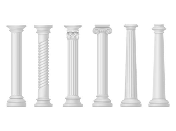 zabytkowe białe kolumny, architektura grecka i rzymska - column pedestal greek culture three dimensional shape stock illustrations