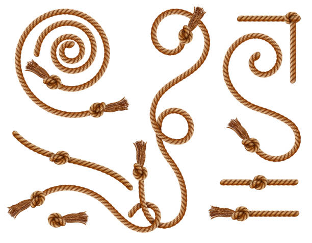 istock Realistic braided ropes and curtain tassels knots 1219010300