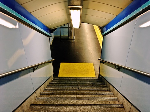 Stairs of the Tribunal Metro station in Madrid, Spain.