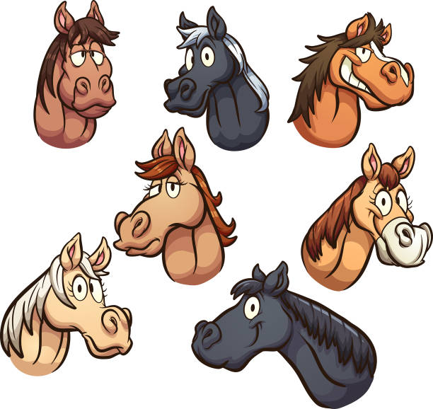 Horse Heads Stock Illustration - Download Image Now - Horse, Cartoon, Head  - iStock
