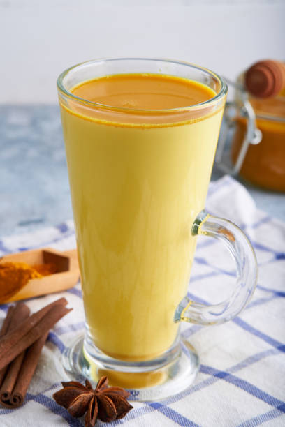 istock Turmeric milk. Cooked golden milk in a glass 1219013878