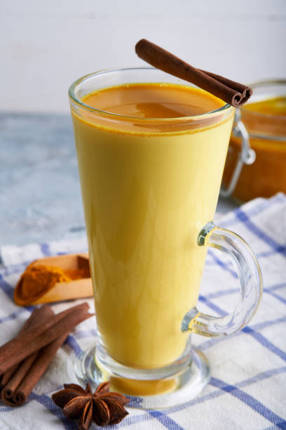 istock Turmeric milk. Cooked golden milk in a glass 1219013879