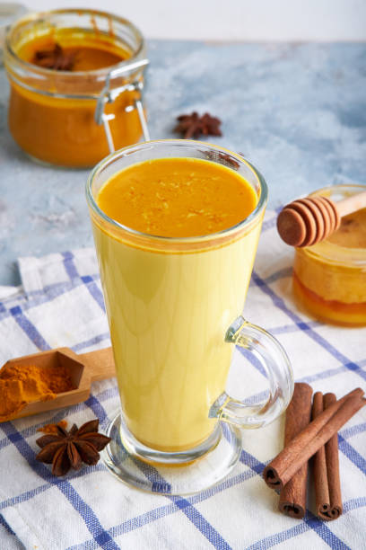 istock Turmeric milk. Cooked golden milk in a glass 1219013886
