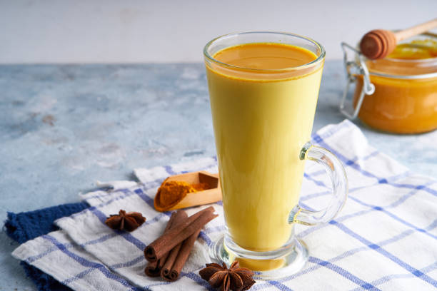 istock Turmeric milk. Cooked golden milk in a glass 1219013893