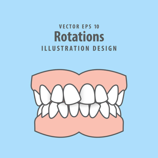 zahnrotationen zähne illustration vektor-design auf blauem hintergrund. zahnpflegekonzept. - beißring stock-grafiken, -clipart, -cartoons und -symbole