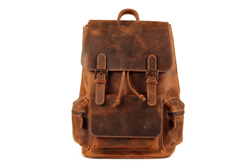 Luxury Genuine Leather Backpack, Isolated, Brown